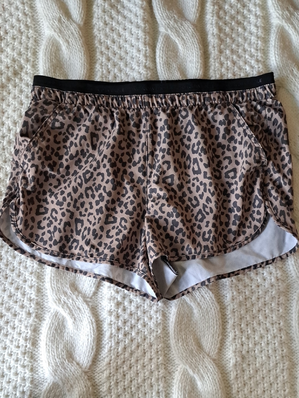 American Eagle Outfitters Taupe Leopard Athletic Shorts with Black Waistband